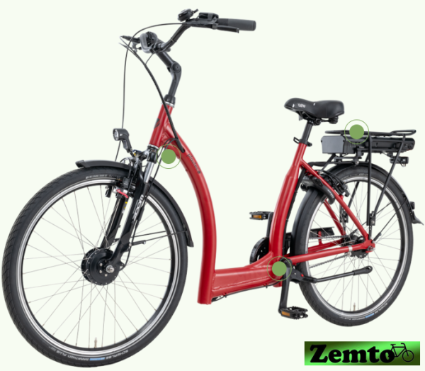 Elektro Damenrad Tiefeinstieg Fena, 26 Zoll, Alu, 7 Gang, Rücktrittbremse